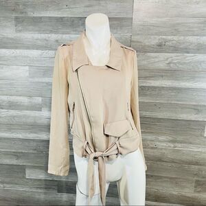 Ovi Tan Lightweight Jacket Size Small S Womens Long Sleeve Belted Full Zip